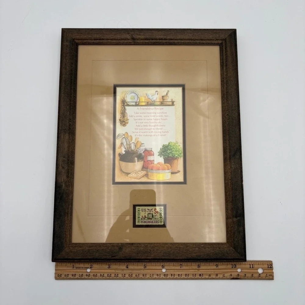 Vintage Cottage Kitchen Wall Art Friendship Recipe 1964 Homemakers Stamp 10.5x14